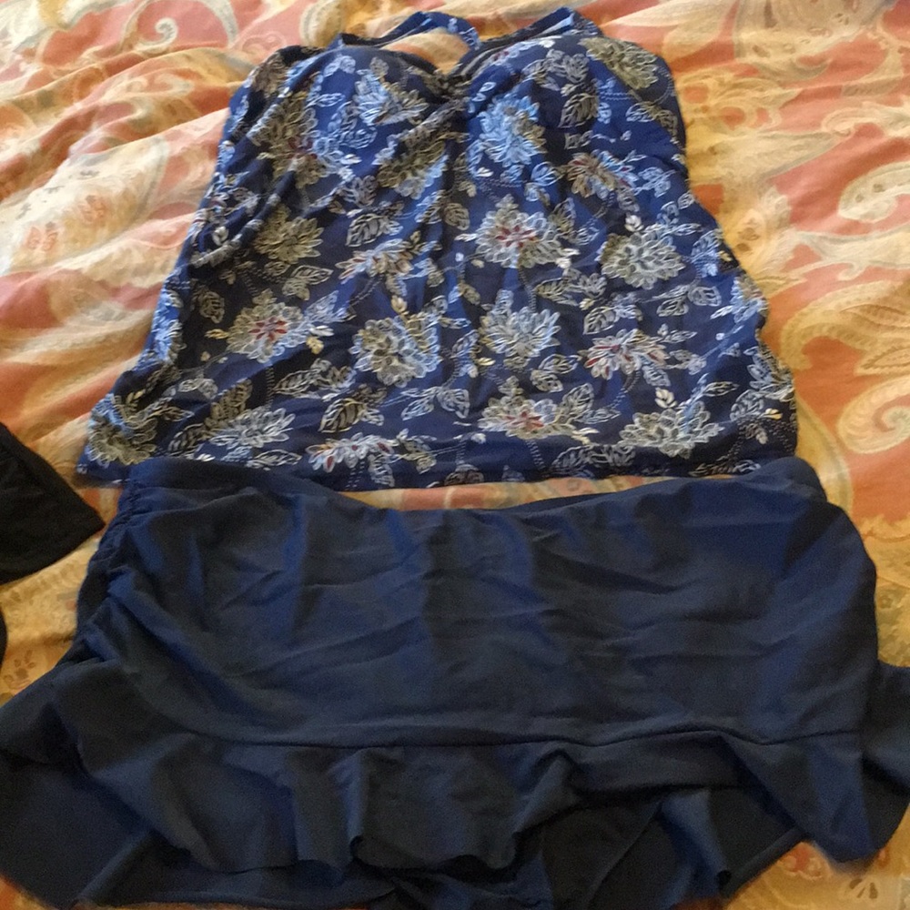 Maternity Navy Floral Tankini with skirted bottom